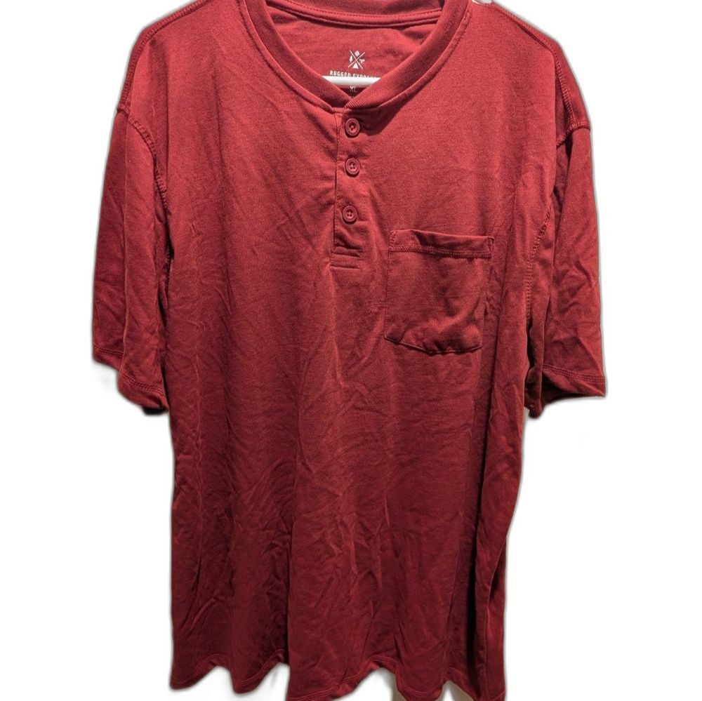 SEE NOTE-Men's Red Henley Pocket Tee boxc